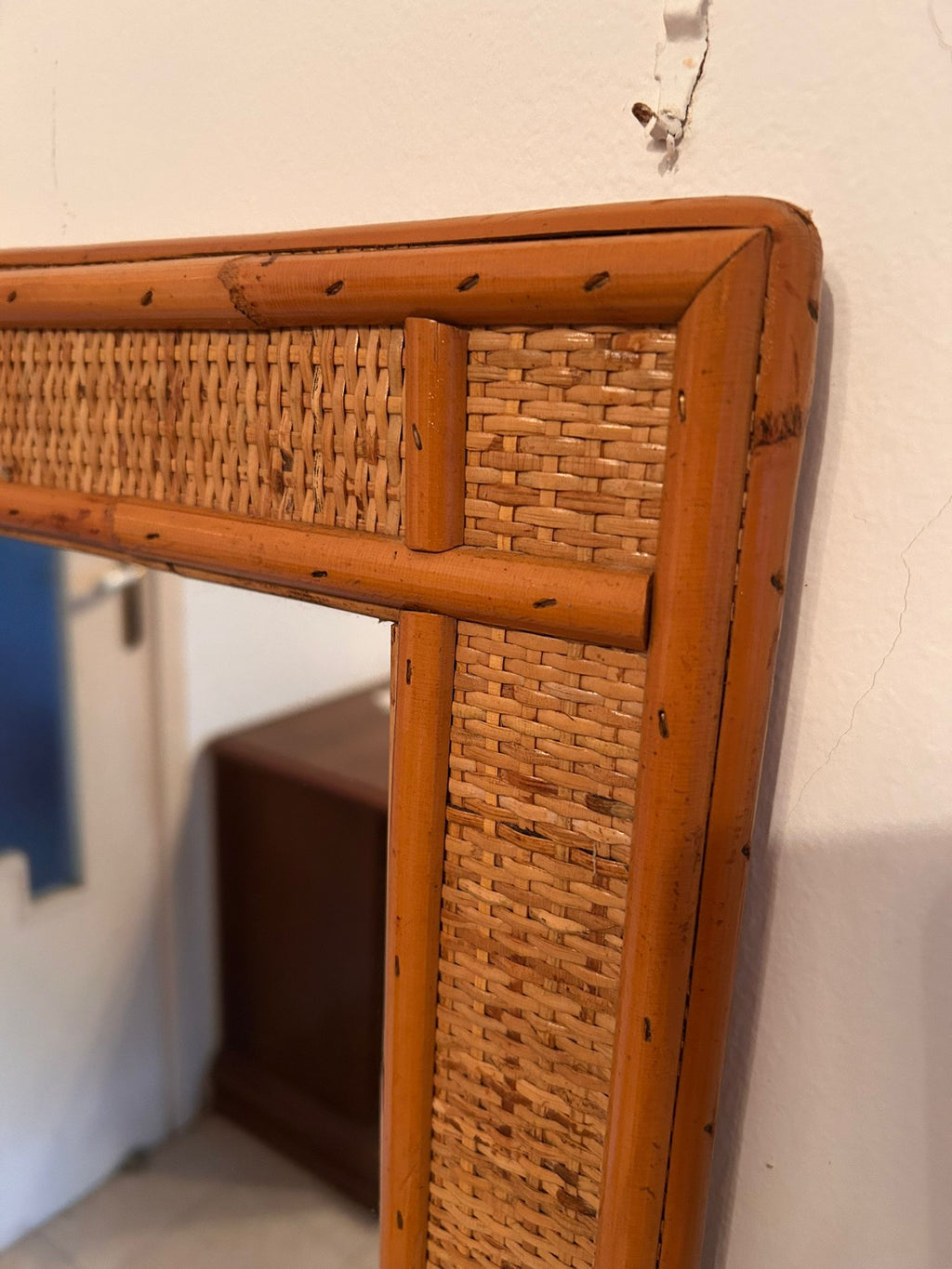 Specchio in Rattan Vintage 80x70 cm – Specchio da Parete in Rattan Intrecciato, Design Mid-Century