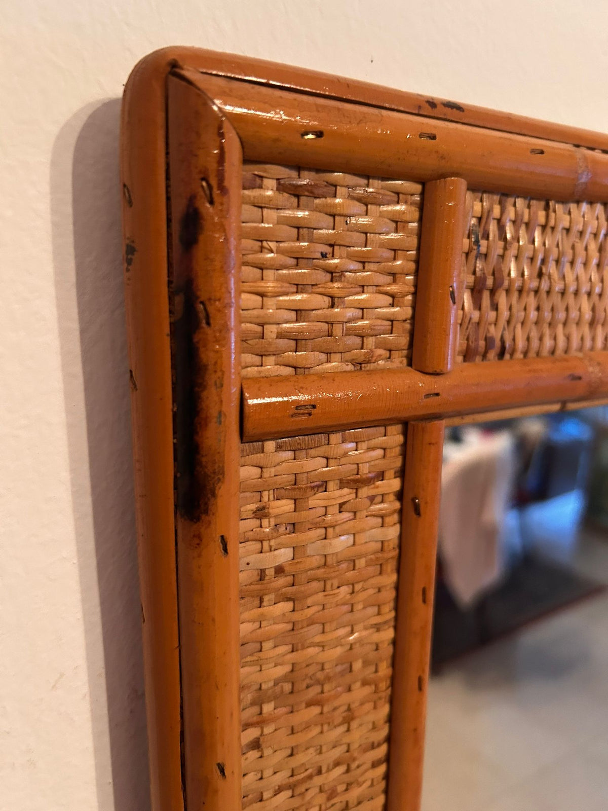 Specchio in Rattan Vintage 80x70 cm – Specchio da Parete in Rattan Intrecciato, Design Mid-Century