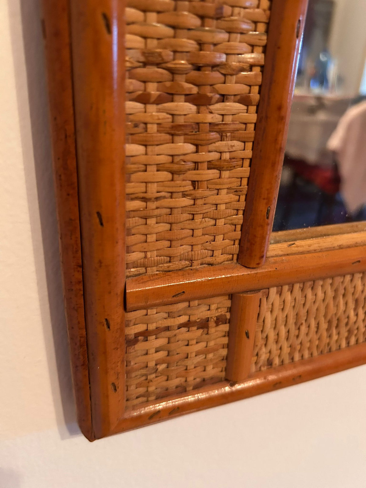 Specchio in Rattan Vintage 80x70 cm – Specchio da Parete in Rattan Intrecciato, Design Mid-Century