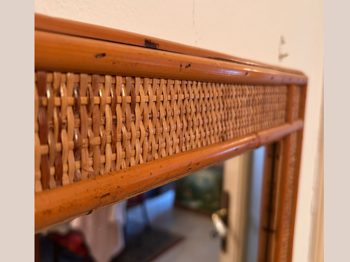 Specchio in Rattan Vintage 80x70 cm – Specchio da Parete in Rattan Intrecciato, Design Mid-Century