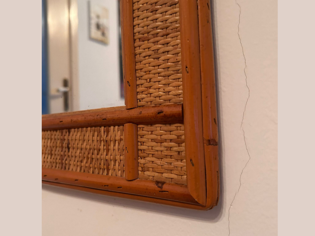 Specchio in Rattan Vintage 80x70 cm – Specchio da Parete in Rattan Intrecciato, Design Mid-Century