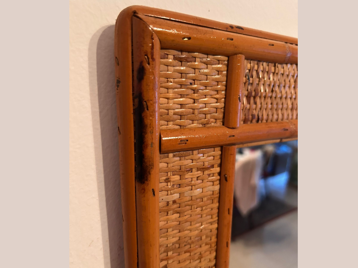 Specchio in Rattan Vintage 80x70 cm – Specchio da Parete in Rattan Intrecciato, Design Mid-Century