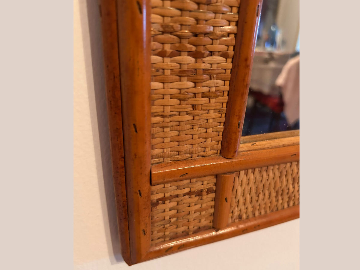 Specchio in Rattan Vintage 80x70 cm – Specchio da Parete in Rattan Intrecciato, Design Mid-Century